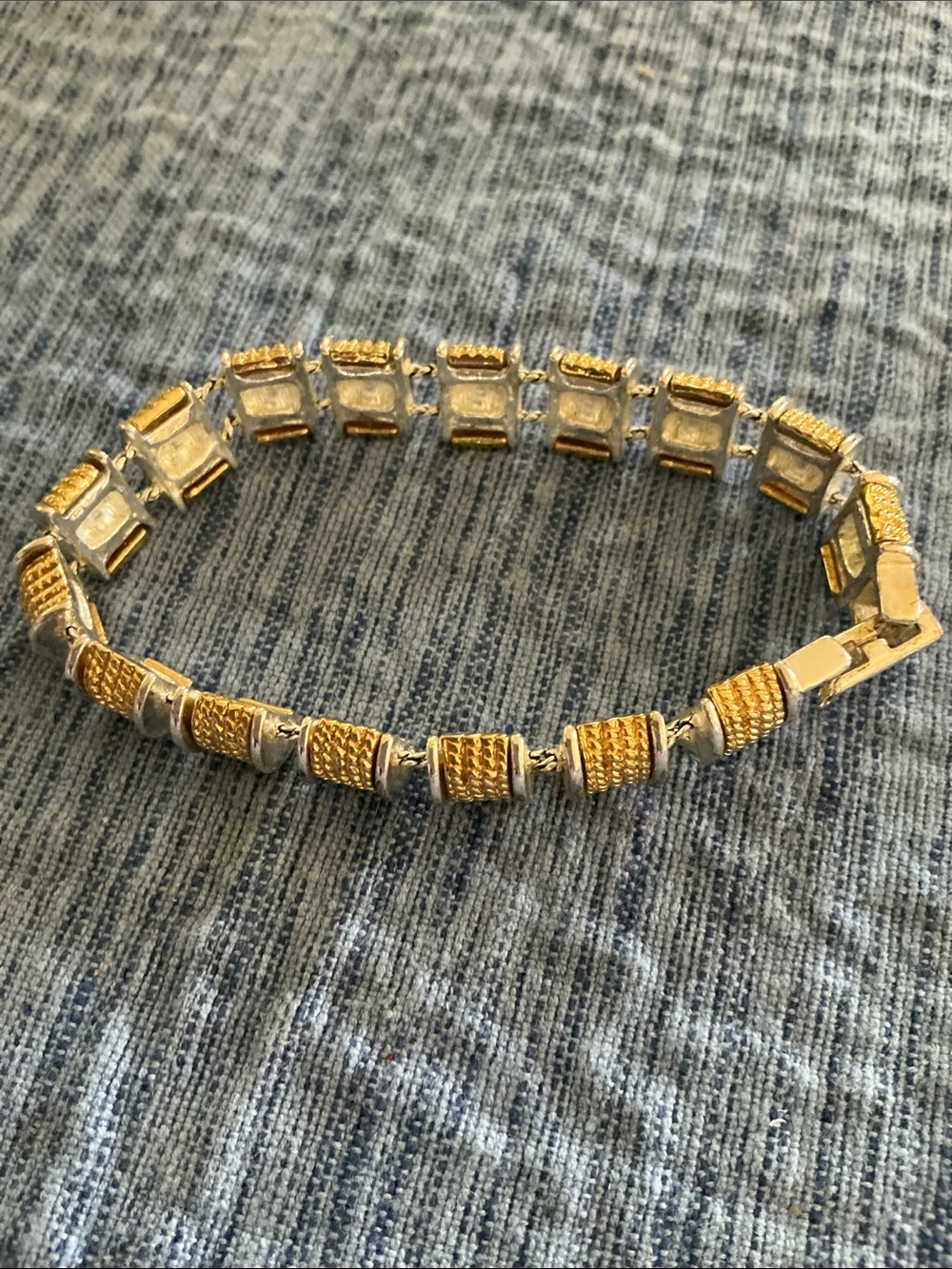 Napier silver and Gold-Tone Textured Link Bracelet vintage